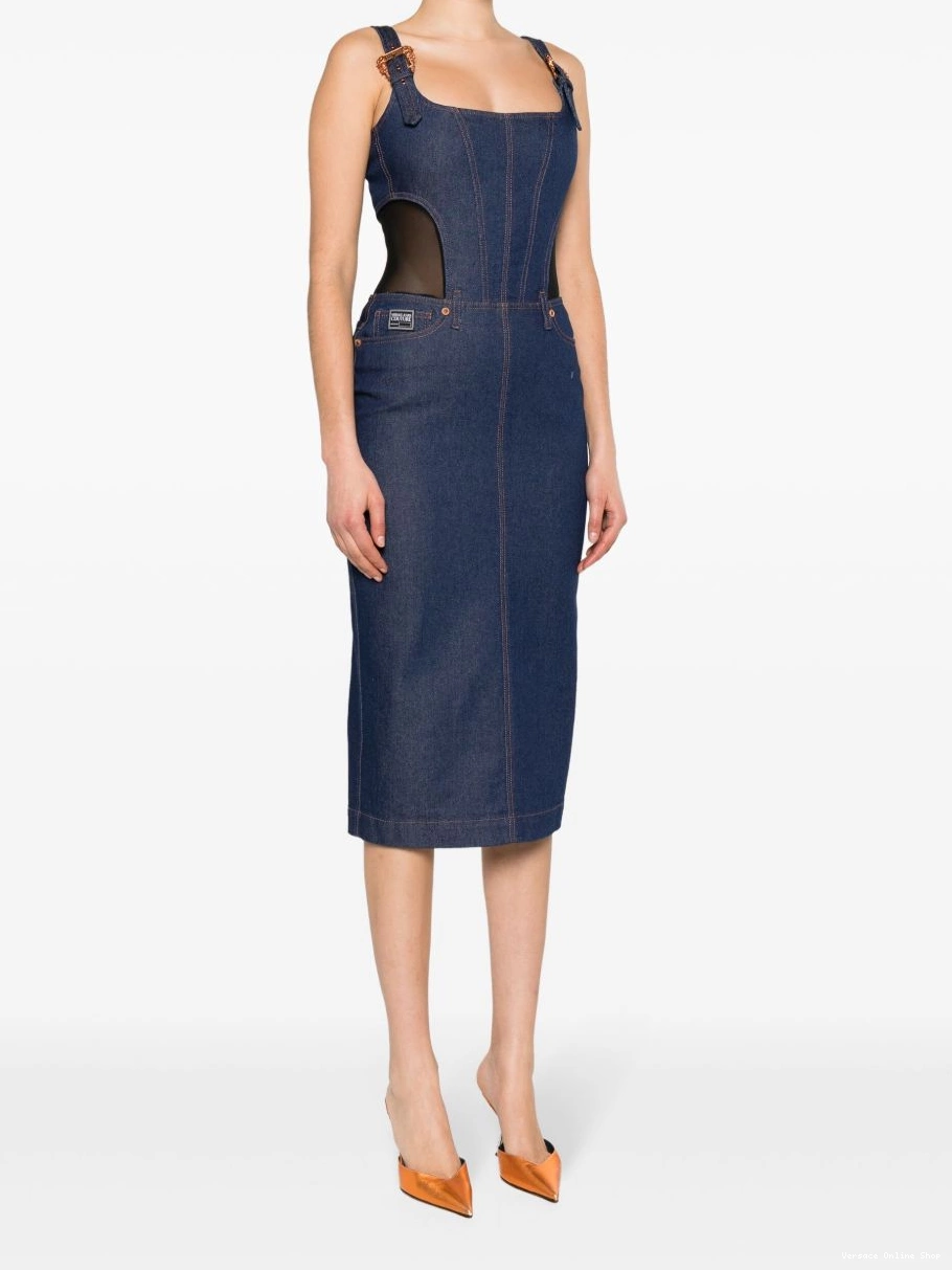 Cheap Versace Women dress Jeans buckle-straps denim Couture midi 0414